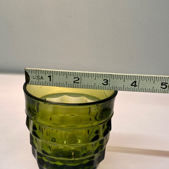Vintage Indiana Colony Whitehall Cubist Avocado Green Glass Footed Goblet 4 1/4" - Picture 9 of 9